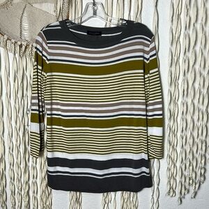 Piazza Sempione Stripe Cotton Knit Quarter Sleeve Top Size IT44/US8